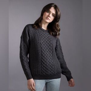 Charcoal Gray Merino Wool Aran Sweater